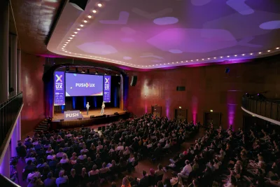 The stage at conference venue Alte Kongresshalle in Munich during PUSH UX conference